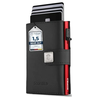Afbeelding van SF SCOFIELD Trinity Slim Wallet met muntvak, premium creditcardhouder voor heren, 10 12 kaarten, RFID bescherming, portemonnee mannen, smart wallet, Zwart Fire Red, Ohne Münzfach, Modern