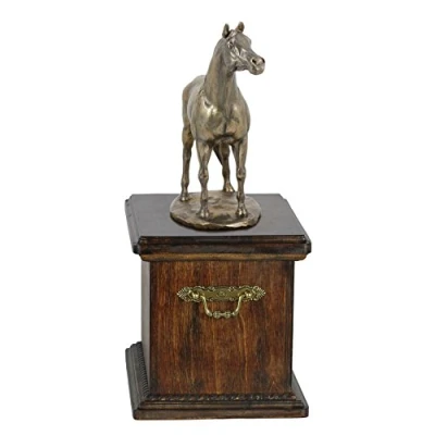 Afbeelding van Art Dog handgemaakte urn voor paardenas koud gegoten bronzen beeld aangepaste crematiedoos houten huisdierherdenkingsurn 46,5x29x21cm Arabisch paard