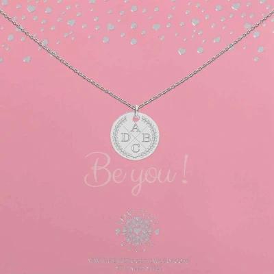 Afbeelding van Heart to Get Zilveren Kettingen 18 mm coin 4 Initalen met Krans Letter ketting initialen Gepersonaliseerd jou