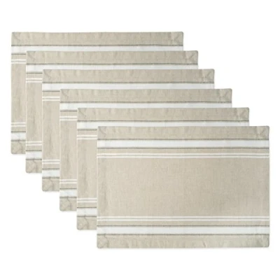 Afbeelding van DII Franse Stripe Tafelblad Collectie Boerderij Stijl Eettafel Linnen Placemat Set, 13x19, Taupe/Wit, 6 delig