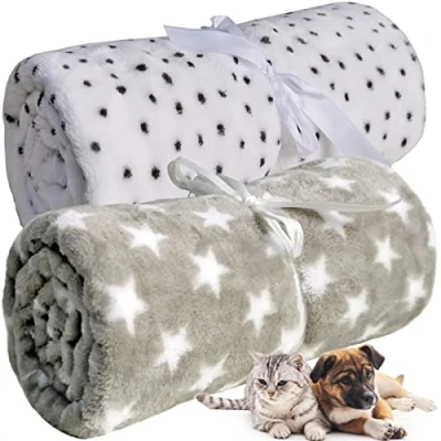 Afbeelding van LeerKing Hondendeken Kattendeken 2 Pak Sleeping Blanket Machine Washable Puppy Small Pet for Sofa and Bed 75 * 100cm Pack Light Grey White