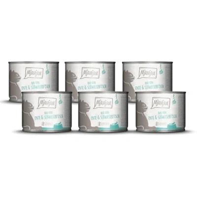 Afbeelding van MjAMjAM Premium natvoer voor katten DUO van malse eend &amp; zoetwatervis met wortelen, pak 6 (6 x 200g), graanvrij extra vlees