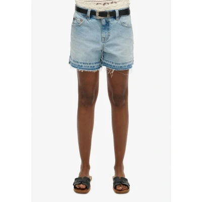 Afbeelding van Superdry Cut Off Short Dames Azure Pale Blue 28 Blauw Broeken