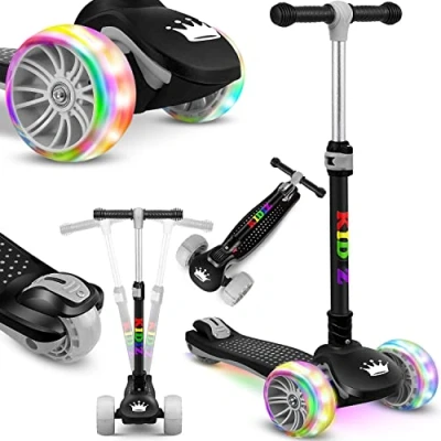 Afbeelding van KIDIZ® Kinderstep 3 wielen Step Scooter Kinderscooter X Pro2 met PU LED oplichtende Opvouwbaar pedaal Kinderstepjes in hoogte verstelbare City voor jongens en meisjes 12 jaar Zwart