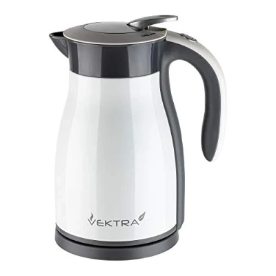 Afbeelding van Vektra VEK 1701W Vacuüm geïsoleerde waterkoker, 1,7 l, roestvrij staal, dubbelwandig, EU stekker, thermoskan 2 in 1 warmhoudfunctie, BPA vrij, draadloze veiligheidsvergrendeling, wit