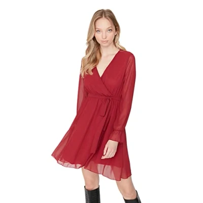 Afbeelding van TRENDYOL Dames Mini Bodycon opstaande kraag gebreide jurk, Bordeaux, 40