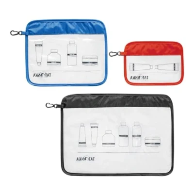 Afbeelding van Tatonka Toilettas Zip Flight Bag Set (3 stuks A4 / A5 A6) transparante zak voor het meenemen van vloeistoffen in de handbagage vliegtuig (rood/blauw/zwart)
