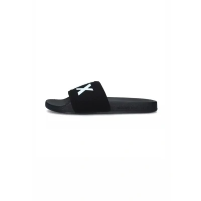 Afbeelding van Armani Exchange Mykonos, Kint Band, Big Logo Slide Sandalen voor heren, zwart en wit, 44 EU, op EU