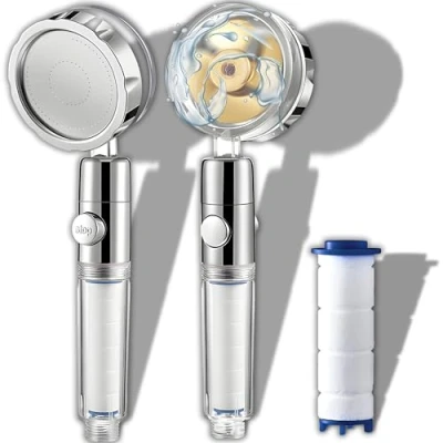 Afbeelding van Retoo douchekop, waterbesparend, spaardouchekop, handdouche, gemakkelijk te reinigen, transparant filter, douche, badkamer, 26,5 x 8 cm, zilver