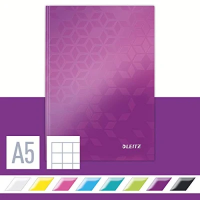 Afbeelding van Leitz WOW A5 Notitieboek Met Harde Kaft, Paars, 80 Vellen, Geruit, Ivoorkleurige Vellen Van 90 Gsm,