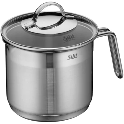 Afbeelding van Silit Agaat melkpan, inductie met glazen deksel, 14 cm, hoge kookpan 1,7 l, roestvrij staal, deels gematteerd, voor inductie, ongecoat, ovenbestendig