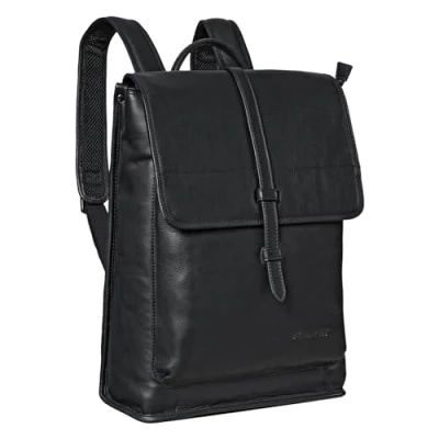 Afbeelding van STILORD &#039;Foster&#039; Lederen Rugzak Grote Fiets Vintage Laptop Tas Business Werk voor Mannen Vrouwen Echt Leder, Kleur:zwart