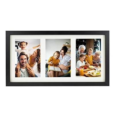 Afbeelding van BD ART Collage fotolijst 18x35 voor drie foto&#039;s met passe partout 10x15 cm, zwart, plexiglas, MDF hout, moderne om aan de muur te hangen of op een kast plaatsen