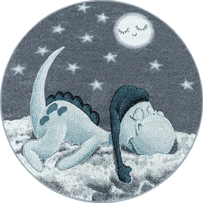 Afbeelding van Rond Kindervloerkleed Bambi Dino Blauw Ø 120cm Adana Carpets
