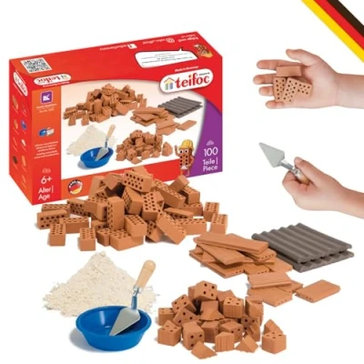 Afbeelding van teifoc 1530 Steenbouwdoos accessoireset, 100 miniatuur bakstenen voor doe het zelfprojecten, kinderen vanaf 6 jaar