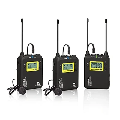 Afbeelding van Draadloos Lavalier Microfoonsysteem, LENSGO LWM 328C 99 Kanaals UHF Professionele Omnidirectionele Draadloze Reversmicrofoon met 1 Zender &amp; Ontvanger voor Canon Nikon DSLR Camera Smartphone en Meer