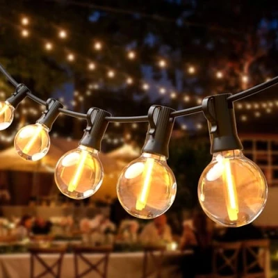 Afbeelding van Lichtslingers voor Buiten Op netstroom, Festoenlichten 35FT G40 25+3 LED hanglampen, IP44 Waterdicht Binnen/buiten Terras Patio Tuin, Kerstmis, Feest, Bruiloft Decoratieverlichting