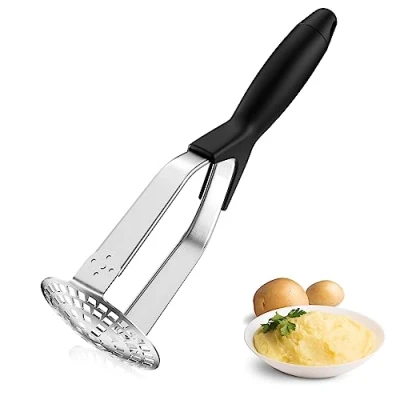 Afbeelding van Fousenuk Aardappelstamper van roestvrij staal, met rubberen handgreep, keukenstamper, groentestamper, aardappelpers, geschikt voor vaatwasser, aardappelpuree, groenten en fruit
