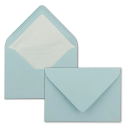 Afbeelding van enveloppen in lichtblauw met witte binnenvoering, DIN B6 formaat, 12,5 x 17,6 cm, zijdevoering, natte plakrand