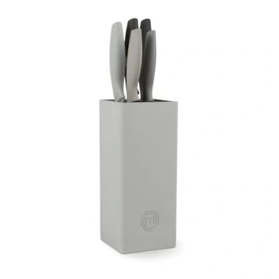 Afbeelding van MasterChef Messenblok met mes, keukenmessenset santokumes, broodmes, koksmes, groentemes en universeel roestvrij staal, scherp, 5 delig, zwart, soft touch handgrepen