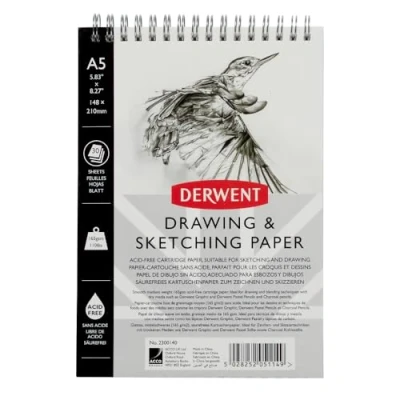 Afbeelding van Derwent Schetsblok, A5 Staande Positie, Tekenen en Schrijven, 30 Vellen, Zuurvrij Papier, Ringband, Professionele Kwaliteit, 2300140