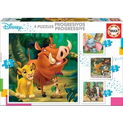 Afbeelding van EDUCA 4 puzzels 9 tot 25 stuks DISNEY DIEREN