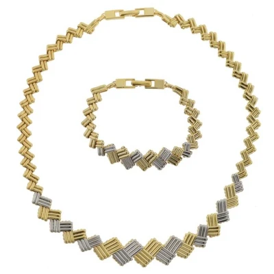 Afbeelding van Behave Set ketting en armband schakelketting schakelarmband goud zilver kleur metaal dames 2delig