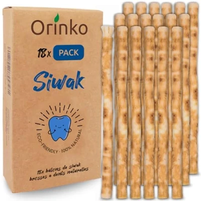 Afbeelding van Orinko Set van 18 Miswak Stokjes 100% Natuurlijke Tandenborstel Reinigen, Desinfecteren en Witten Ecologisch, Biologisch Afbreekbaar Veganistisch [Geld Terug Garantie]
