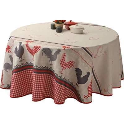 Afbeelding van Le linge de Jules Vlekbestendig tafelkleed haan maat: rond diameter 160 cm, rood