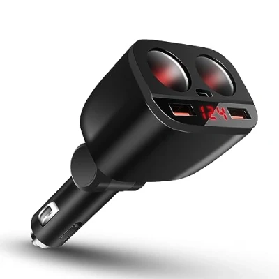 Afbeelding van Auto Sigarettenaansteker Splitter 2 Compartiment Socket, 120W Outlet Adapter met QC3.0 &amp; PD USB C Snellaadpoort, 3 Socket Aparte Schakelaar LED Voltage Display voor Telefoon, GPS