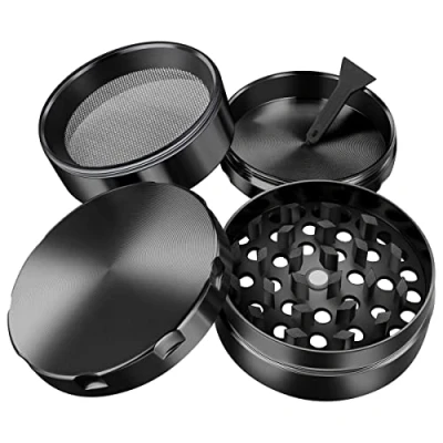 Afbeelding van iLC Grinder Crusher Molen voor tabak, kruiden, specerijen, koffie, met pollenschraper 2 inch (5,1 cm) gemaakt van zinklegering 4 delig diamantvormige tanden (zwart)