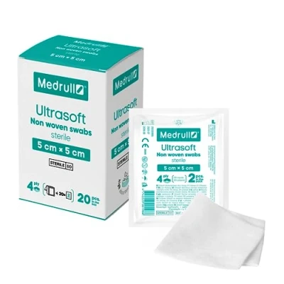 Afbeelding van Medrull Compressen niet geweven STERIL ULTRASOFT 40 stuks (20x 2 stuks) , 4 laags 5cm x
