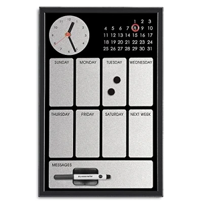 Afbeelding van Bi Office CG019616 Easy Black Planer met geïntegreerde klok en weekkalender, MDF frame, gelakt staal, 30 x 45 cm, grijs