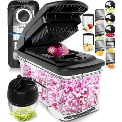 Afbeelding van Fullstar Alles in 1 groentehakselaar, mandolijnsnijmachine &amp; kaasrasp Multi Blade Franse frituursnijder veggie Dicer Inclusief bonus handheld spiralizer en keukengadgets