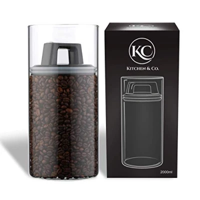 Afbeelding van koffieblik met vacuümdeksel, luchtdichte opslag, mottenbestendig, van glas, BPA vrij, borosilicaatglazen houder, duurzame 2000 ml