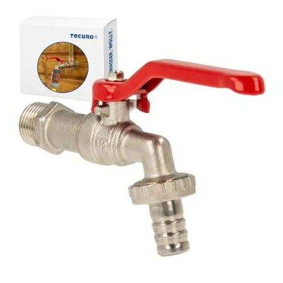 Afbeelding van tecuro Tapkraan uitloopklep kogeluitloopklep 1/2 &quot; wandaansluiting, handvat rood, messing vernikkeld