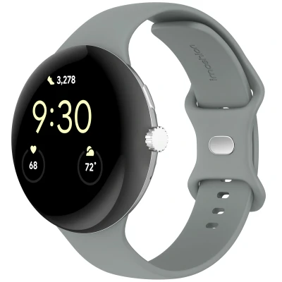 Afbeelding van imoshion Bandje Geschikt voor Google Pixel Watch 3 45 mm Maat L Siliconen band zilver knoopje Grijs