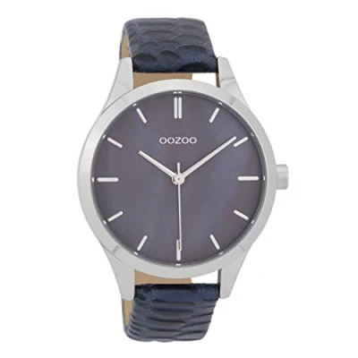 Afbeelding van OOZOO Timepieces Zilverkleurige horloge met donker blauwe leren band C9721
