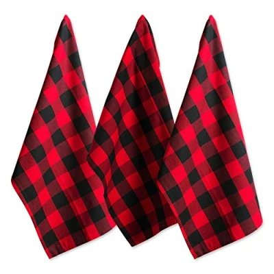Afbeelding van DII Buffalo Check Kitchen Collection, Klassieke Boerderij Vaatdoek Set, 20x30, Rood &amp; Zwart, 3 delig