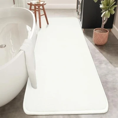 Afbeelding van Rururug Badkamermat, grote badmatten voor badkamer 50 x 120 cm, antislip badkamertapijt badkamervloer microvezel absorberende witte badmat