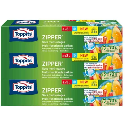 Afbeelding van 3x Toppits Zipper Multi Functionele Zakken 3 liter 8 stuks