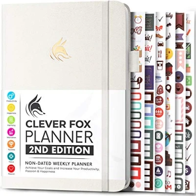 Afbeelding van Clever Fox Planner 2e editie Kleurrijke wekelijkse en maandelijkse doelplanner, tijdmanagement productiviteitsorganisator, ongedateerd, A5 (wit)