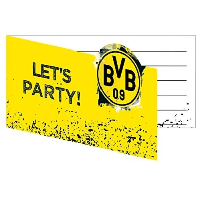 Afbeelding van Amscan Uitnodigingen Bvb Dortmund 13,9 X 8 Cm Papier Geel