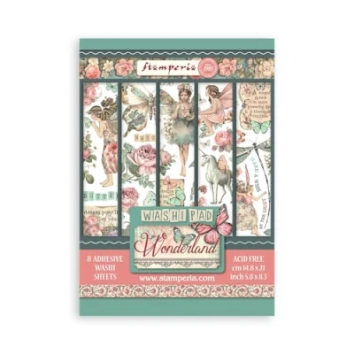 Afbeelding van Stamperia Washi pad voor scrapbooking, albums, kaarten maken, bullet journalling en meer, doorschijnend, gemakkelijk te snijden, zuurvrij, perfect hobby&#039;s, ambachten geschenken (Wonderland)