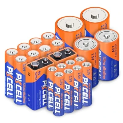 Afbeelding van PKCELL 22 alkalinebatterijen, 8 AA batterijen, AAA 2 C D batterijen en 9V voor huishoudelijke elektronica
