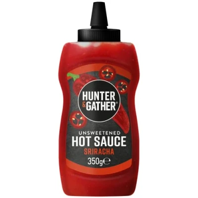 Afbeelding van Hunter &amp; Gather Ongezoete Hete Sriracha Saus 350g Ketogeen, Paleo, Koolhydraatarm en Veganistisch Vriendelijk Vrij van Toegevoegde Suikers Zoetstoffen