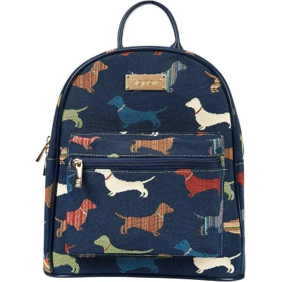 Afbeelding van Daypack rugtas Rugzak Gobelinstof Dachshund Teckel Hond Blauw