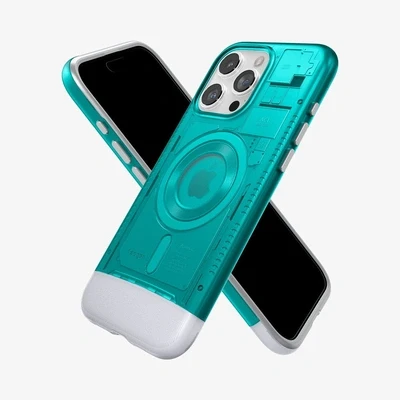 Afbeelding van Spigen Classic C1 MagFit Hoesje Geschikt voor Apple iPhone 15 Pro Compatibel met MagSafe Retro Back Cover Blauw