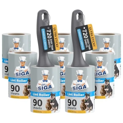 Afbeelding van MR.SIGA pluizenrollers voor huisdierhaar extra kleverig, 720 vellen, pluizenverwijderaar kleding, meubels, huisdierhaarverwijderaar met gemakkelijk scheurende vellen