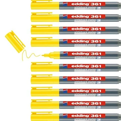 Afbeelding van edding 361 whiteboardmarker geel 10 whiteboardstiften ronde punt 1 mm boardmarker uitwisbaar voor whiteboard, flipchart, magneetbord, prikbord, memobord sketchnotes